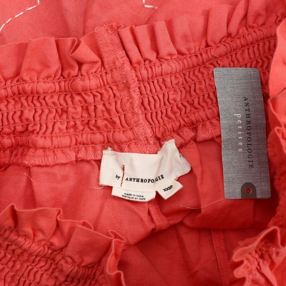 By Anthropologie Linen Double Waistband Shorts Pull-On Smocked XXS-P 289521 - Picture 8 of 8